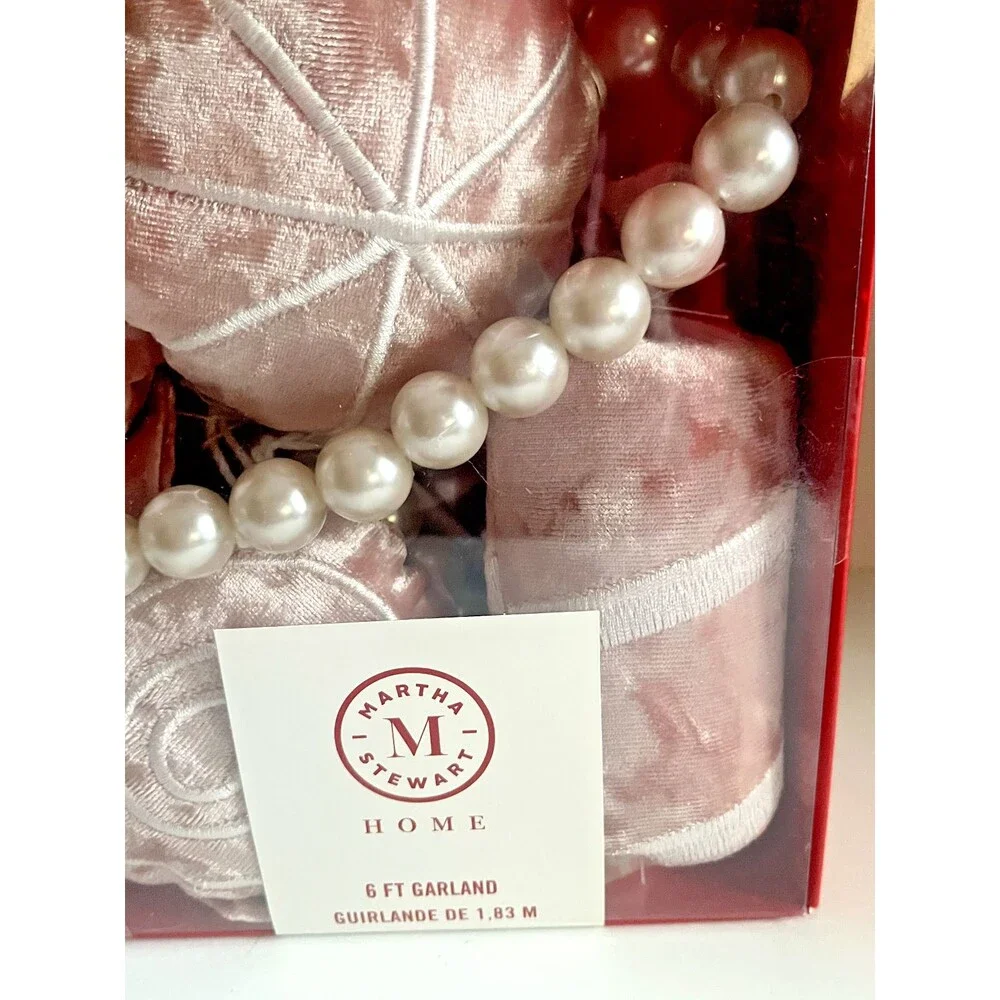 Martha Stewart Christmas Candy Shop Garland 6 FT Pink Pearl Cloth Stuffed Velvet